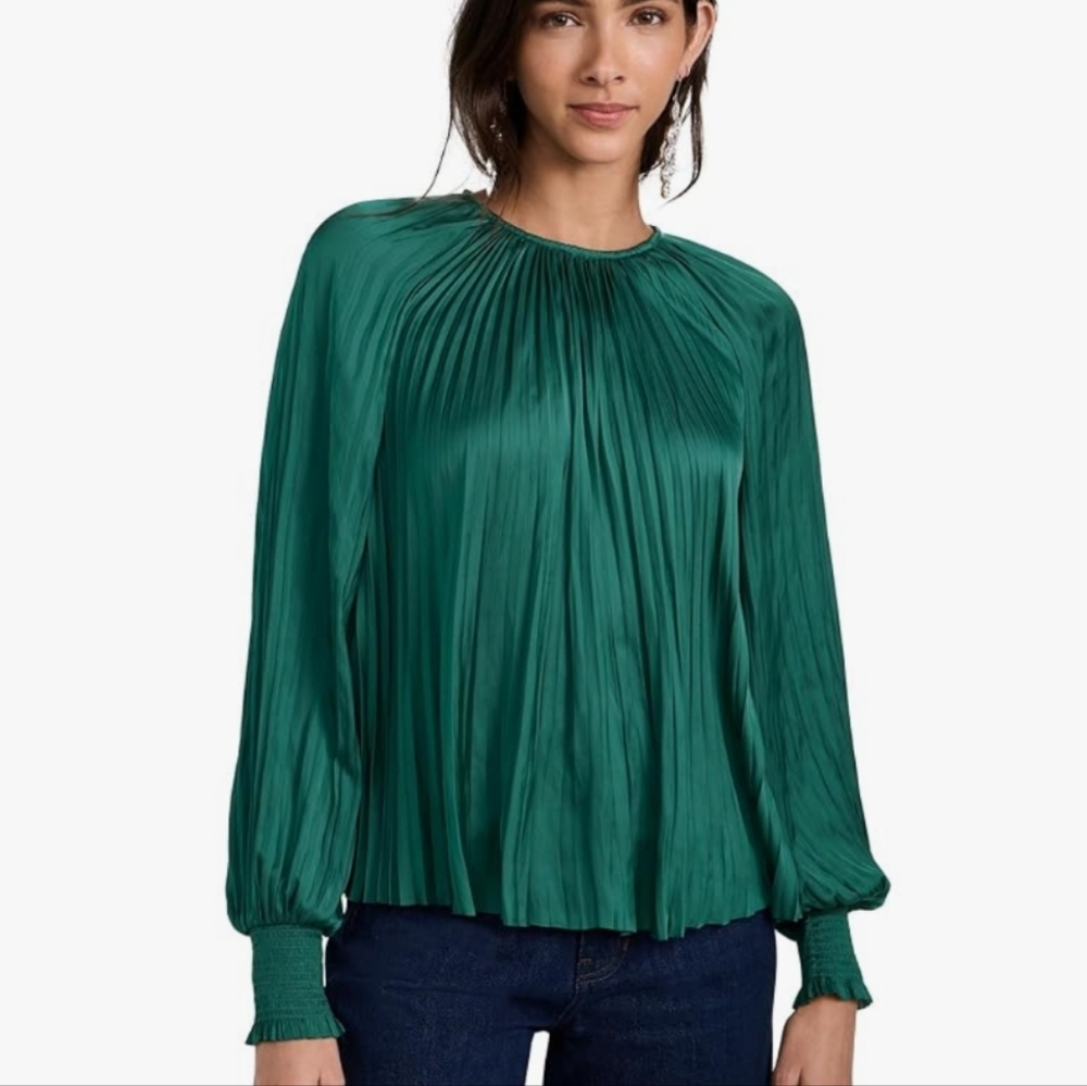Ulla Johnson Aidy Pleated Blouse Women's 8 Green Top Shirt HANG